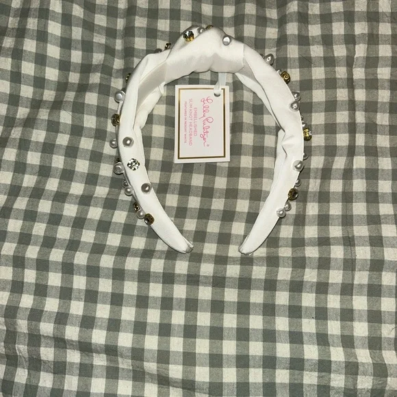 Lilly Pulitzer White Headband with Gold and Pearl Embellishments - Picture 1 of 2